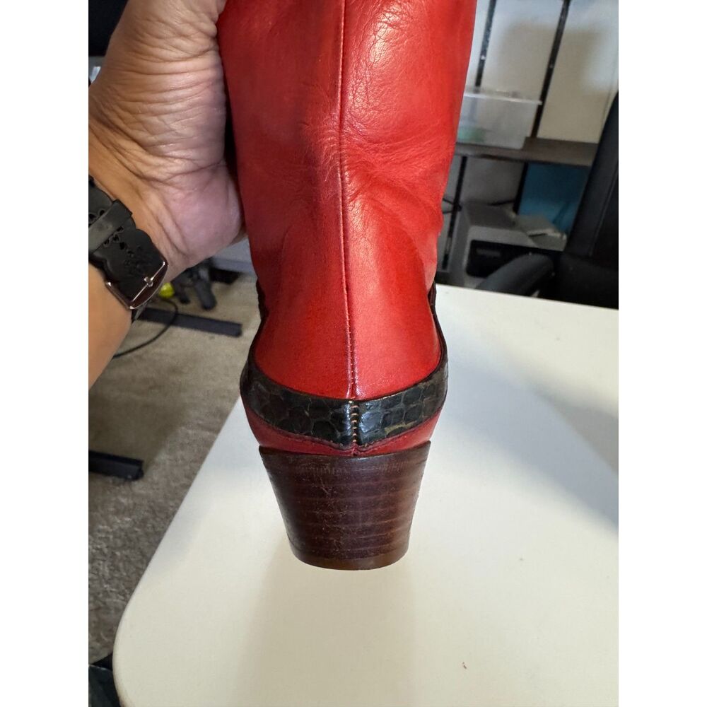 Vintage Pollini Red Leather Python Trim Knee High Boots Made Italy EU 37 6 1/2-7 - Picture 6 of 12